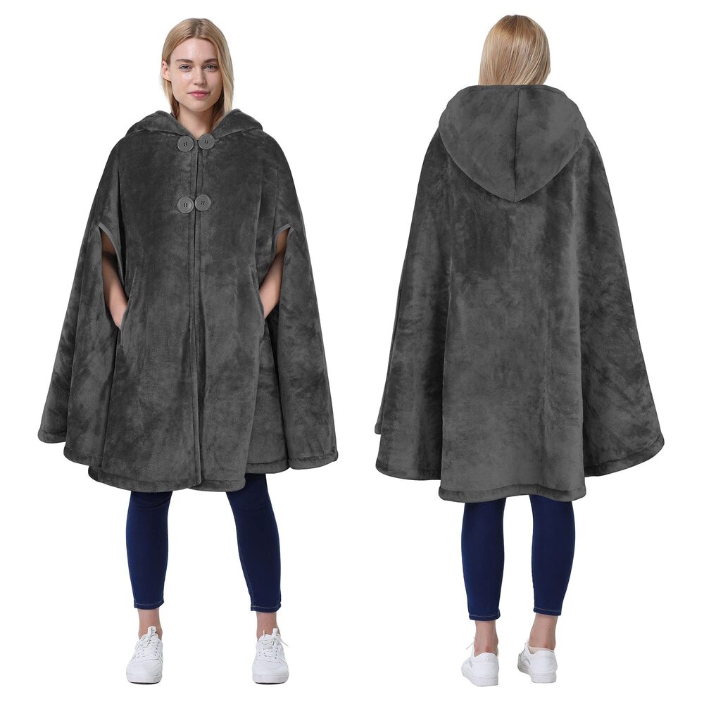 6011 Poncho Cape, Oversized Sherpa Fleece Cloak Coat, Snuggly Hooded